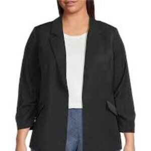 Skies Are Blue Plus Size Notch Lapel Shirred 3/4 Sleeve Open Front Blazer
